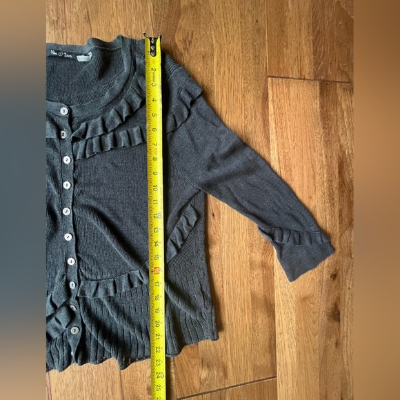 Nie + Zoe Grey Silk Linen Ruffle Cardigan Womens’s Sz XL Business Travel Cottage - Picture 6 of 6